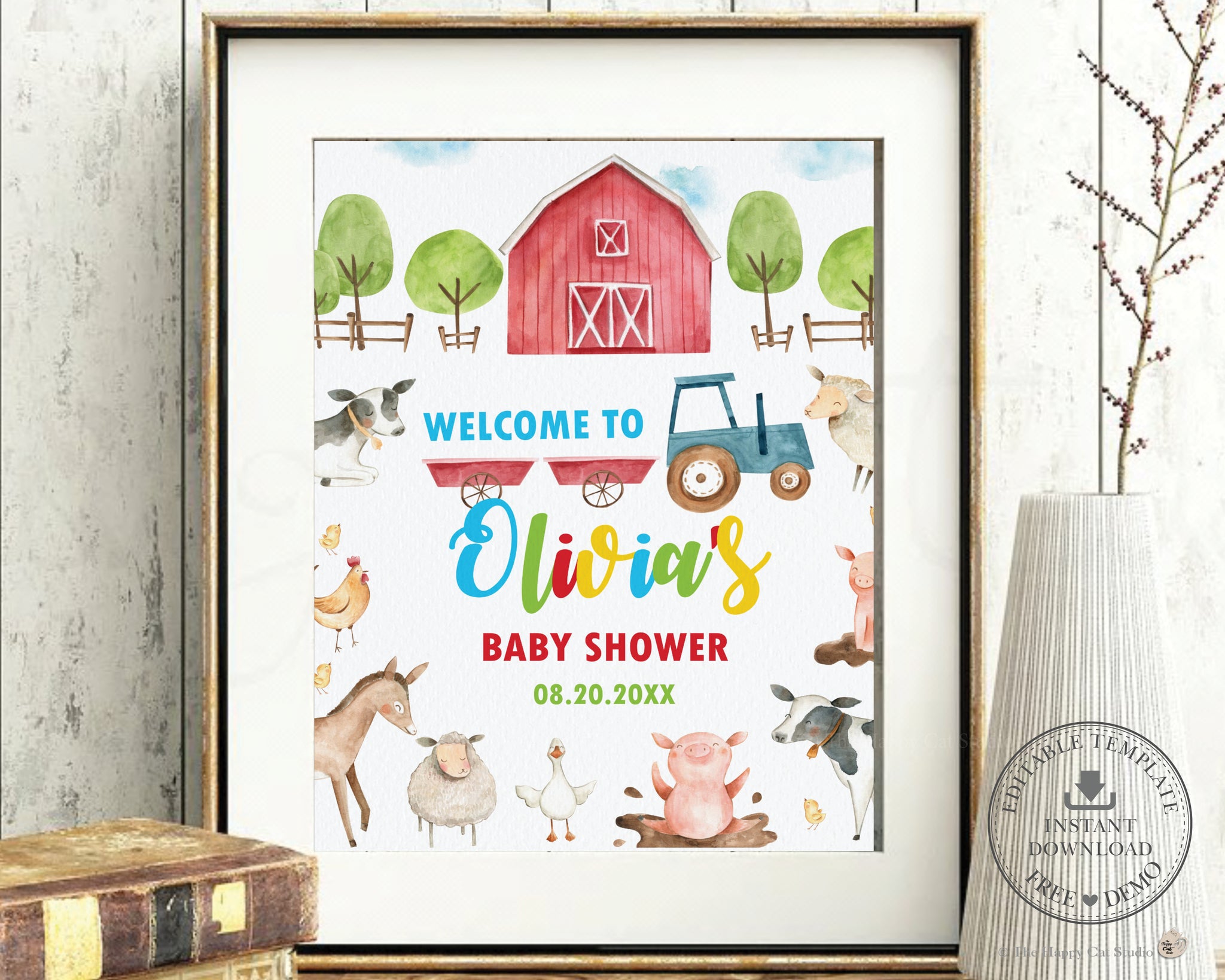 Farm Animals Barnyard Fun Baby Shower Birthday Welcome Sign Editable Template Digital Printable File Instant Download BY1
