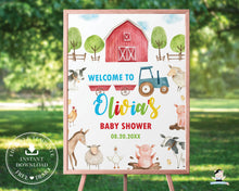 Load image into Gallery viewer, Farm Animals Barnyard Fun Baby Shower Birthday Welcome Sign Editable Template - Digital Printable File - Instant Download - BY1
