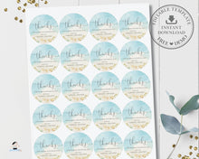 Load image into Gallery viewer, EDITABLE TEMPLATE Beach Wedding 2&quot; Circle Tags, Chic Destination Wedding Shells Thank You Sticker Favors Cupcake Printable Anniversary, BH1