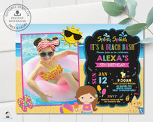 Load image into Gallery viewer, Girl Beach Bash Pool Party Birthday Invitation Editable Template - Instant Download - Digital Printable File - PL1