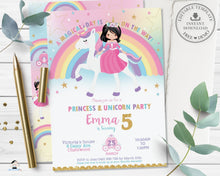 Load image into Gallery viewer, Cute Princess Riding a Unicorn Birthday Invitation Editable Template - Instant Download Digital Printable File - PU1