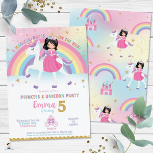 Cute Princess Riding a Unicorn Birthday Invitation Editable Template - Instant Download Digital Printable File - PU1