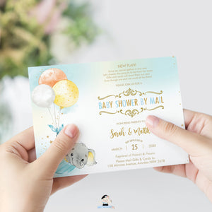 Elephant Baby Shower by Mail Invitation Baby Boy Long Distance Virtual Shower - Editable Template - Instant Download - EP3