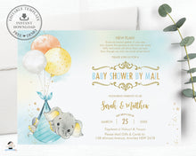 Load image into Gallery viewer, Elephant Baby Shower by Mail Invitation Baby Boy Long Distance Virtual Shower - Editable Template - Instant Download - EP3