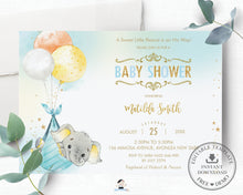 Load image into Gallery viewer, Chic Elephant Balloons Baby Shower Invitation Boy - Editable Template - Instant Download - EP3
