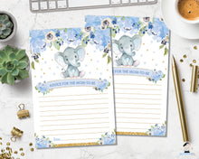 Load image into Gallery viewer, Blue Floral Baby Boy Shower Elephant Advice for Mom to Be Sign and Note Card