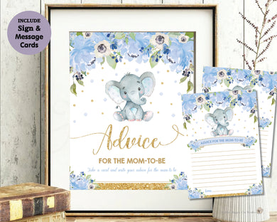 Elephant Baby Shower Advice for Mom to Be Sign and Message Cards
