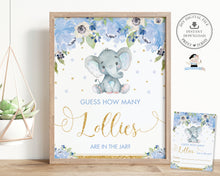 Load image into Gallery viewer, Guess How Many Lollies in the Jar Baby Shower Game Activity Cute Elephant Blue Floral Boy - Instant Download - Digital Printable File - EP6