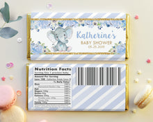 Load image into Gallery viewer, Blue Floral Elephant Chocolate Bar Wrapper - Instant EDITABLE TEMPLATE - EP6