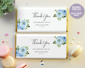 Blue Floral Greenery Chocolate Bar Wrapper for Aldi and Herhsey's
