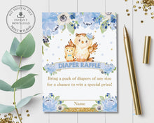 Load image into Gallery viewer, Blue Floral Cute Mommy and Baby Owls Diaper Raffle Ticket Card Insert - Digital Printable File - Instant Download - OW2