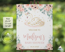 Load image into Gallery viewer, Chic Swan Princess Blush Floral Baby Shower Birthday Welcome Sign Decor Editable Template - Digital Printable Files - Instant Download - SW2