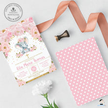Load image into Gallery viewer, Cute Elephant Blush Pink Floral Christening Baptism Invitation - Editable Template - Digital Printable File - Instant Download EP5