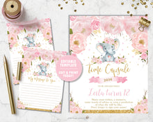 Load image into Gallery viewer, Elephant Blush Pink Floral Time Capsule Sign and Message Cards - Editable Template - Instant Download Digital Printable File - EP5
