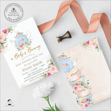 Load image into Gallery viewer, Elegant Blush Floral High Tea A Baby is Brewing Baby Shower Invitation, EDITABLE TEMPLATE, Victorian Tea Party Roses Flowers Invite Printable, INSTANT DOWNLOAD, TP5
