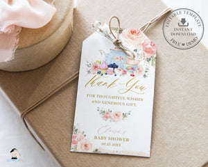 Chic Tea Party Blush Pink Floral Thank You Favor Tags Editable Template - Digital Printable File - Instant Download - TP5