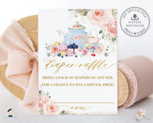Load image into Gallery viewer, Chic Blush Pink Floral Tea Party Baby Shower Diaper Raffle Card - Digital Printable File - Instant Download - TP5