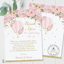 Load image into Gallery viewer, Chic Blush Pink Floral Hot Air Balloon Thank You Card Editable Template - Digital Printable File - Instant Download - HB2