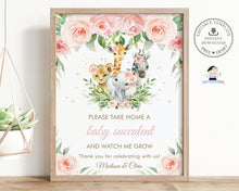 Load image into Gallery viewer, Blush Pink Floral Jungle Animals Baby Succulent Favor Sign Printable, EDITABLE TEMPLATE,  INSTANT Download, JA6