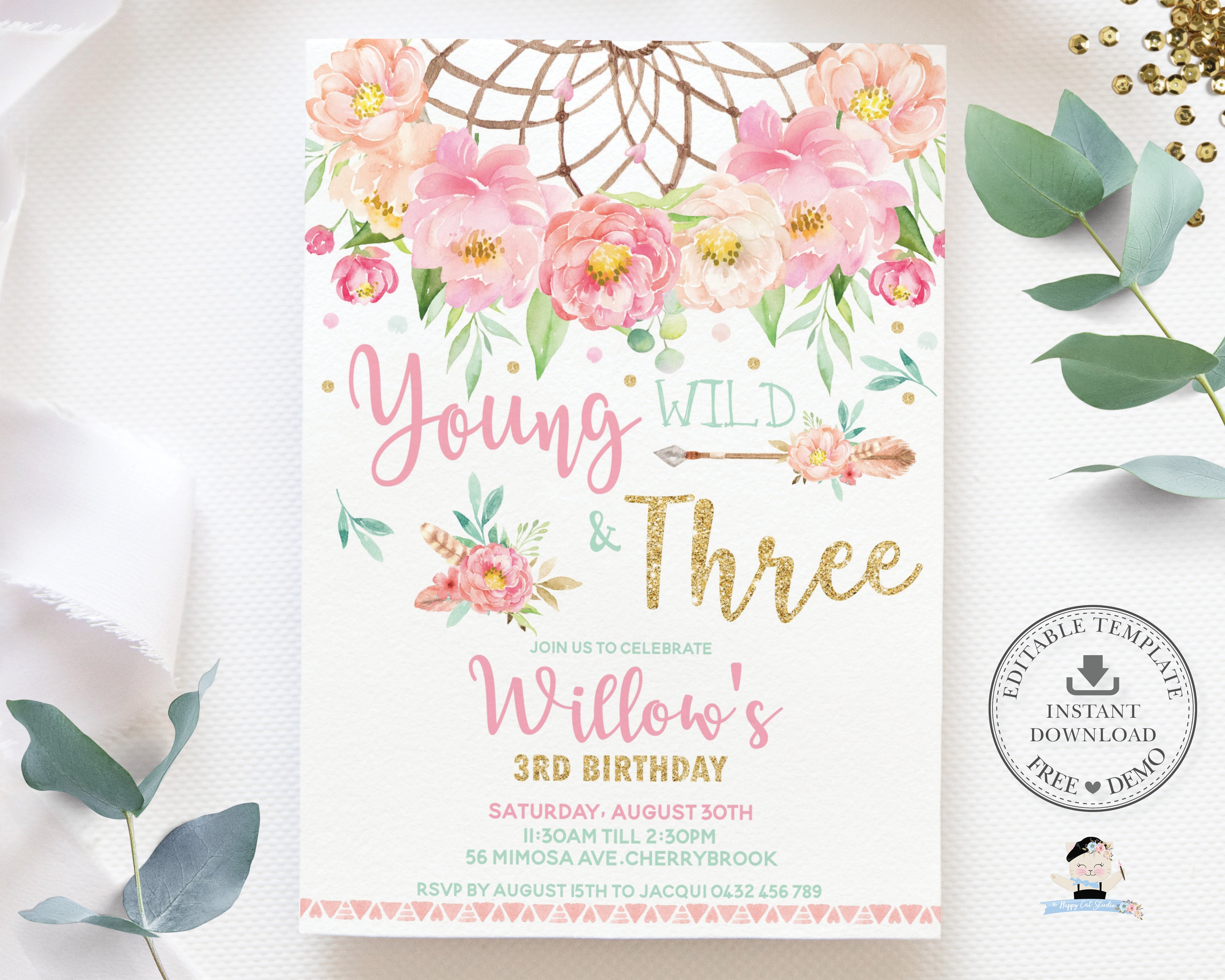 Boho Birthday Invitation Teen Boho Rainbow Birthday Invitation With