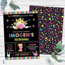 Load image into Gallery viewer, Bowling Birthday Party Girl Invitation Editable Template - Instant Download Digital Printable File - BW1