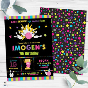 Bowling Birthday Party Girl Invitation Editable Template - Instant Download Digital Printable File - BW1