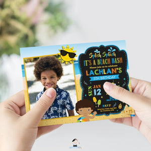 Beach Bash Pool Party Birthday Boy African Brown Skin Invitation Editable Template - Instant Download - Digital Printable File - PL1
