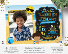 Load image into Gallery viewer, Beach Bash Pool Party Birthday Boy African Brown Skin Invitation Editable Template - Instant Download - Digital Printable File - PL1