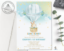 Load image into Gallery viewer, Cute Bunny Hot Air Balloon Blue Personalized Birthday Invitation Editable Template Instant Download HB6
