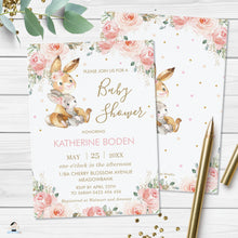 Load image into Gallery viewer, Bunny Rabbit Mommy and Me Blush Pink Floral Baby Shower Invitation - EDITABLE TEMPLATE - Instant Download