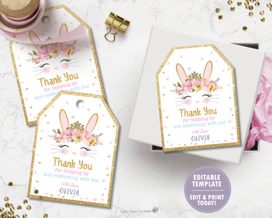 Bunny Rabbit Thank You Favor Tags Editable Template Digital Printable File - Instant Download - CB2