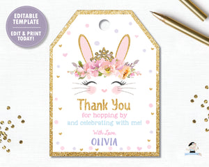 Bunny Rabbit Thank You Favor Tags Editable Template Digital Printable File - Instant Download - CB2