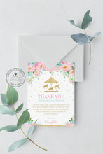 Load image into Gallery viewer, Carousel Pink Mint Floral Personalized Birthday Thank You Card Editable Template - Digital Printable File - CR2