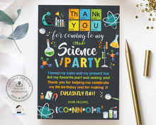 Load image into Gallery viewer, Mad Science Party Thank You Card Printable DIY EDITABLE TEMPLATE, Laboratory Experiment Scientist Chalkboard Boy Birthday SC2