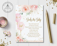 Load image into Gallery viewer, Sweet Blush Pink Floral Balloons Baby Shower Books for Baby Insert Card - Instant Download - Digital Printable File