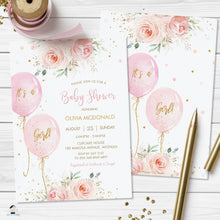 Load image into Gallery viewer, Chic Sweet Blush Pink Floral Balloons Baby Shower Invitation Editable Invitation - Digital Printable File - Instant Download - BA1