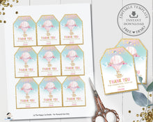 Load image into Gallery viewer, Cute Bunny Hot Air Balloon Favor Tags for Birthday Baby Shower - Editable Template - Digital Printable File - Instant Download - HB6