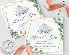 Load image into Gallery viewer, Chic Eucalyptus Greenery High Tea Party Square Favor Tag, EDITABLE TEMPLATE, Bridal Baby Shower Birthday Thank You Printable, INSTANT DOWNLOAD, TP6