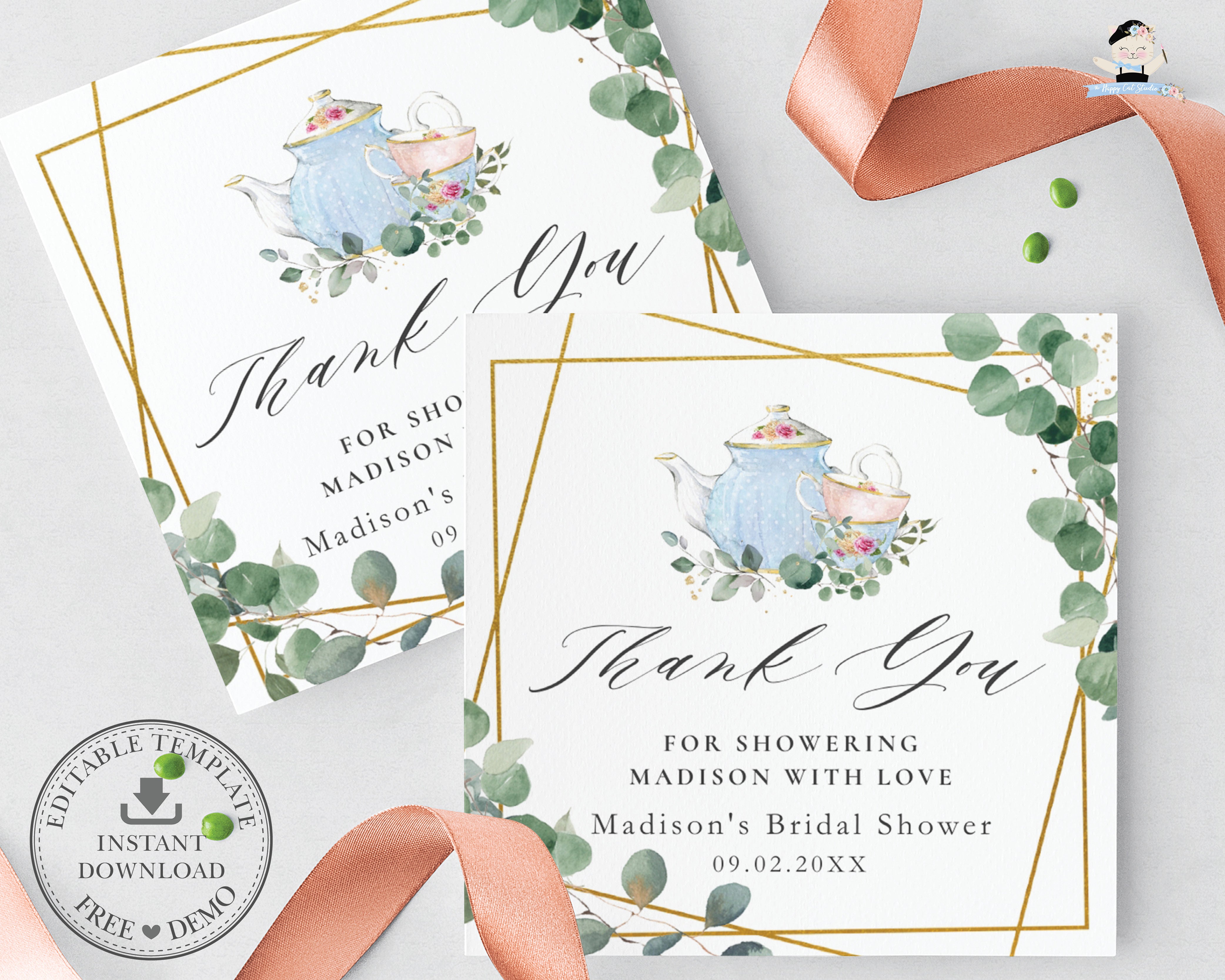 Tea Party Favor Birthday Thank You Tag Baby Shower Gift Label Tea Party  Floral Décor Printable Editable Download Printable Bir122 