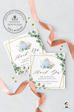 Load image into Gallery viewer, Chic Eucalyptus Greenery High Tea Party Square Favor Tag, EDITABLE TEMPLATE, Bridal Baby Shower Birthday Thank You Printable, INSTANT DOWNLOAD, TP6