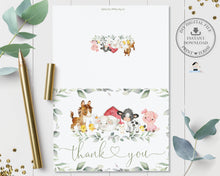 Load image into Gallery viewer, Chic Greenery Farm Animals Barnyard Folded Tent Thank You Card - Instant Download - Digital Printable File - BY5
