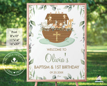 Load image into Gallery viewer, Chic Greenery Noah&#39;s Ark Baptism Christening Welcome Sign Editable Template - Digital Printable File - Instant Download - NA1