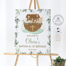 Load image into Gallery viewer, Chic Greenery Noah&#39;s Ark Baptism Christening Welcome Sign Editable Template - Digital Printable File - Instant Download - NA1