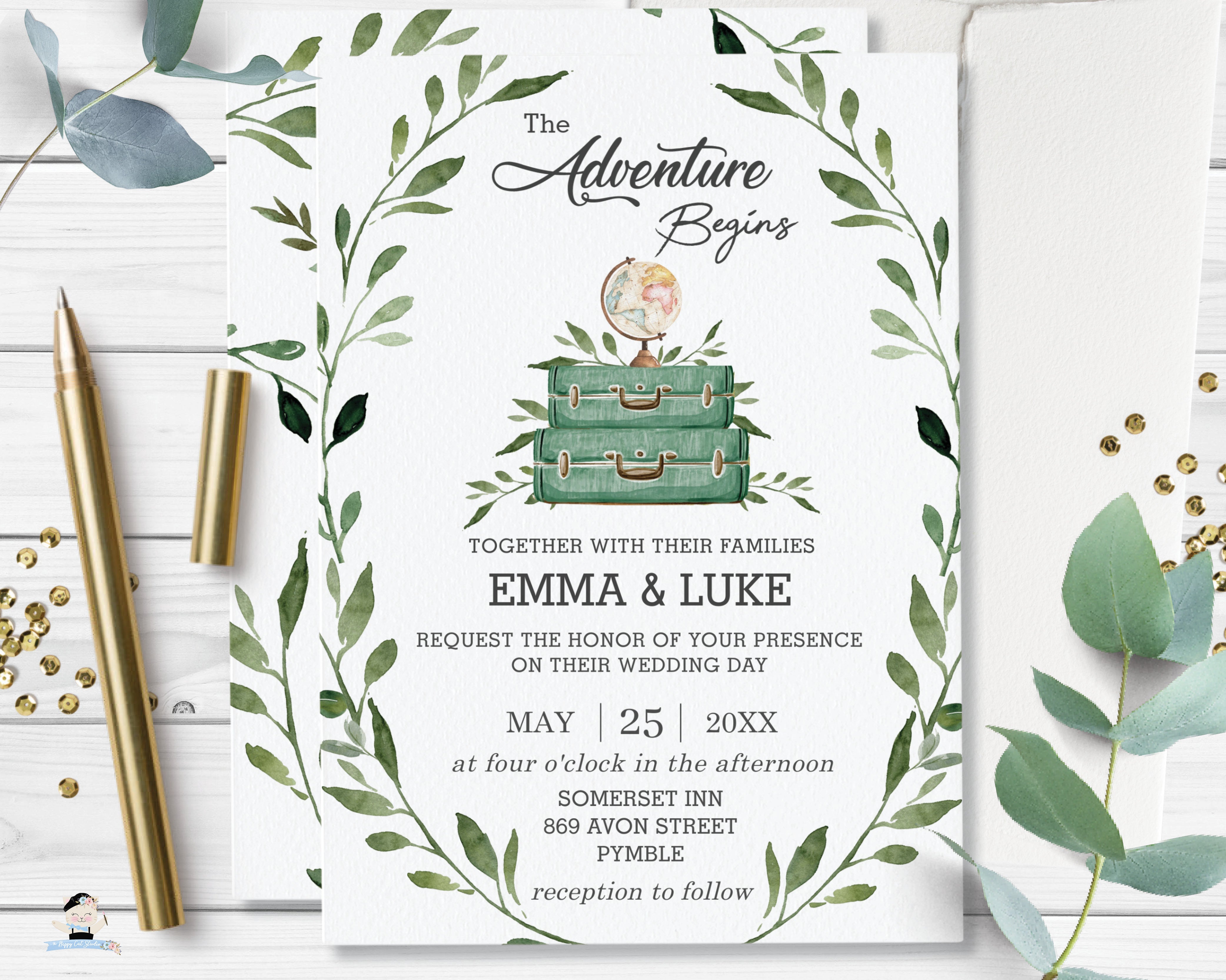 Wedding Invitation with Accessories. Blank Card Mockup, Envelope, Silk  Ribbon, Olive Branch and Pearls Stock Photo - Image of green, love:  194608078