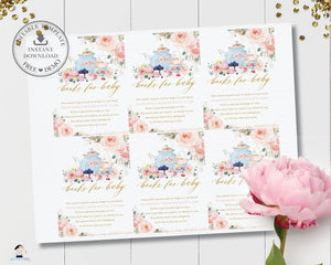 Chic Blush Pink Floral Tea Party Enclosure Card Baby Bridal Shower Birthday - Editable Template - Digital Printable File - Instant Download - TP5