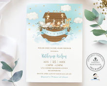 Load image into Gallery viewer, Chic Noah&#39;s Ark Boy Baby Shower Invitation Editable Template - Digital Printable File - Instant Download - NA2