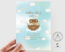 Load image into Gallery viewer, Chic Blue Noah&#39;s Ark Baptism Christening Invitation EDITABLE TEMPLATE - Digital Printable File - Instant Download - NA2
