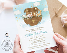 Load image into Gallery viewer, Chic Blue Noah&#39;s Ark Baptism Christening Invitation EDITABLE TEMPLATE - Digital Printable File - Instant Download - NA2