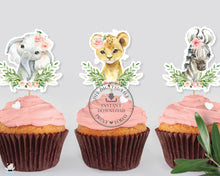 Load image into Gallery viewer, Chic Jungle Animals Pink Floral Cupcake Toppers Baby Shower Birthday Printable - Digital Files - Instant Download - JA6