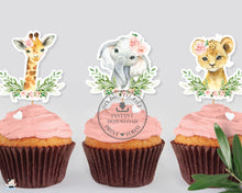 Load image into Gallery viewer, Chic Jungle Animals Pink Floral Cupcake Toppers Baby Shower Birthday Printable - Digital Files - Instant Download - JA6